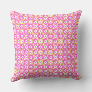 Bitesize Flowers Pearls Doughnuts Check Pink Yello Throw Pillow