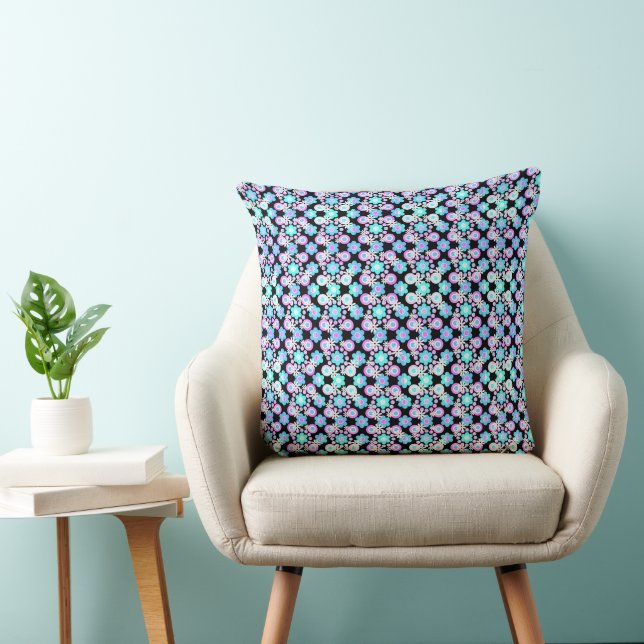 Bitesize Flowers Pearls Doughnuts Cool Palette  Throw Pillow (Chair)