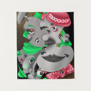 Bits & Pieces – Surreal Jigsaw Faces Artwork Tapestry