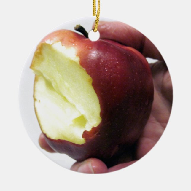 Bitten Red Apple Ceramic Ornament (Front)