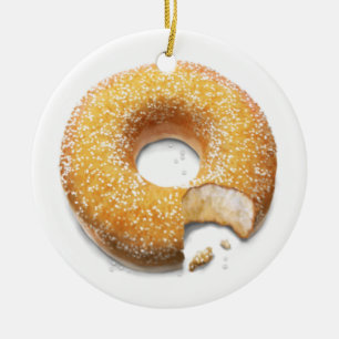 Bitten Sugared Doughnut/Doughnut Ceramic Ornament