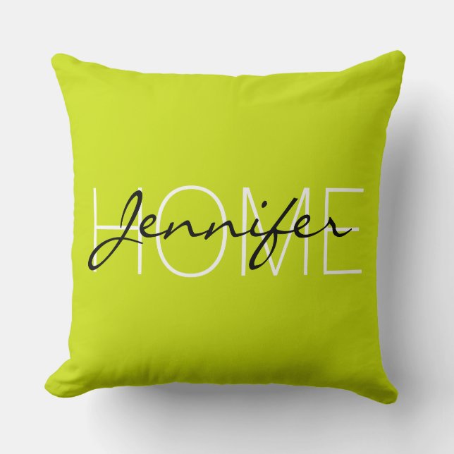 Bitter lemon colour home monogram throw pillow (Front)