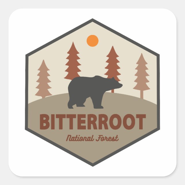 Bitterroot National Forest Bear Square Sticker (Front)