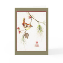 Bittersweet--Carolina Wren. Holiday card.