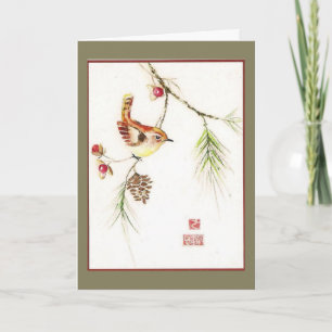 Bittersweet--Carolina Wren. Holiday card. Card