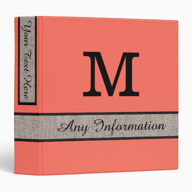 Bittersweet Colour Burlap Look Monogram Binder (Front/Spine)