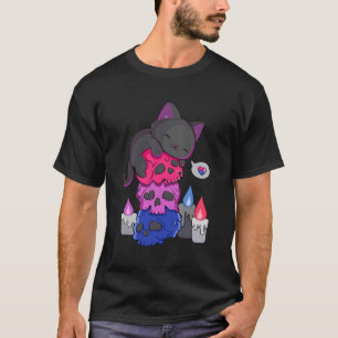 Biual Pride Kawaii Cats Pile Skull Cat Lgbt Bi Pri T-Shirt