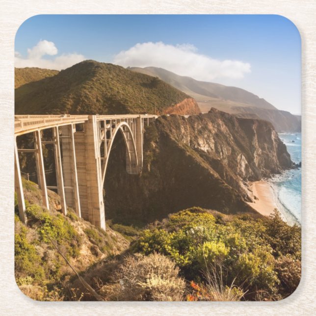 Bixby Bridge, Big Sur, California, USA Square Paper Coaster (Front)