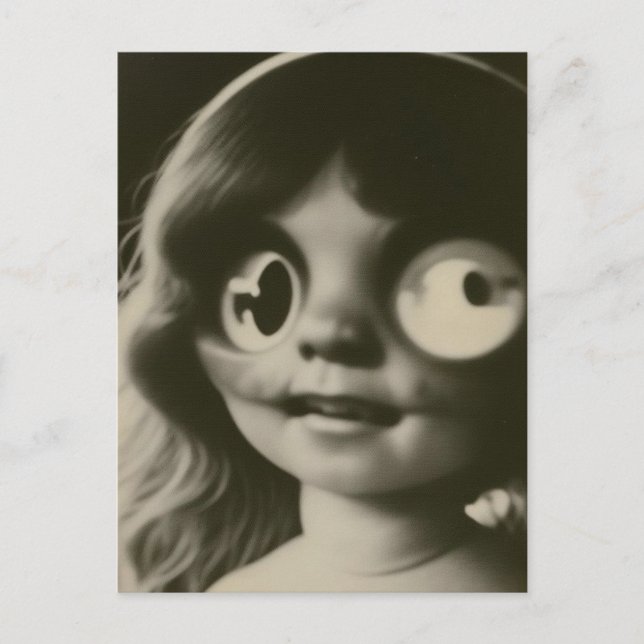 Bizarre Doll Head Halloween Postcard (Front)