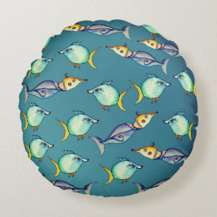 Bizarre Fishes Round Pillow