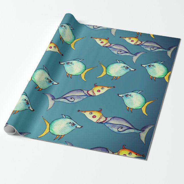Bizarre Fishes Wrapping Paper (Unrolled)