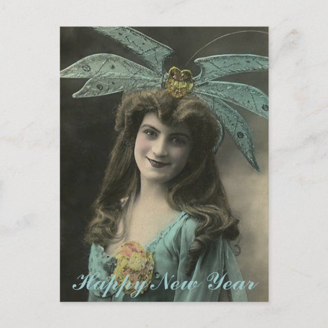 Bizarre Hat New Year Wishes Holiday Postcard (Front)