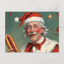 Bizarre Santa Claus avec carte postale Hot Dog