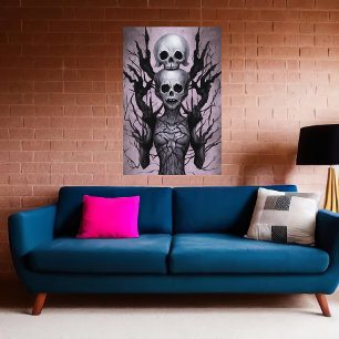 Bizarre spooky skeleton portrait   AI Art Poster