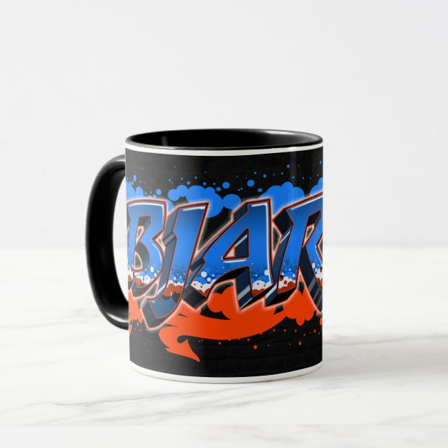 Bjarne First Name Name Graffiti blue orange cup (Front Left)