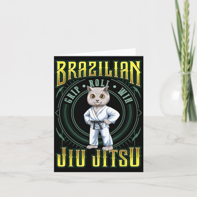 BJJ Grip Roll Win - Grappling Jiu Jitsu Cute Cat Card (Front)