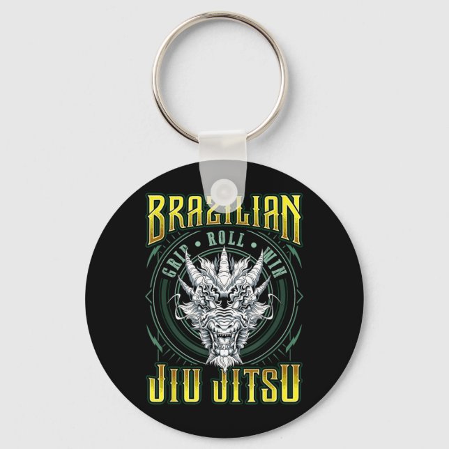 BJJ Grip Roll Win - Grappling Jiu Jitsu Dragon Keychain (Front)