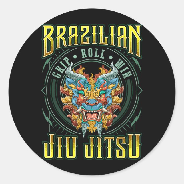 BJJ Grip Roll Win - Grappling Jiu Jitsu Foo Dog Classic Round Sticker (Front)
