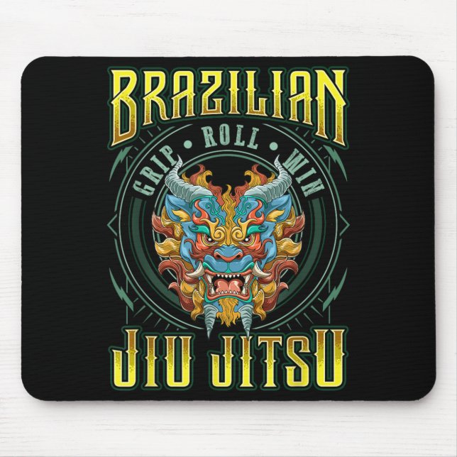 BJJ Grip Roll Win - Grappling Jiu Jitsu Foo Dog Mouse Pad (Front)