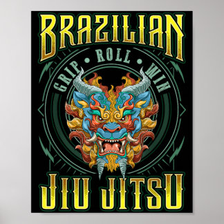 BJJ Grip Roll Win - Grappling Jiu Jitsu Foo Dog Poster