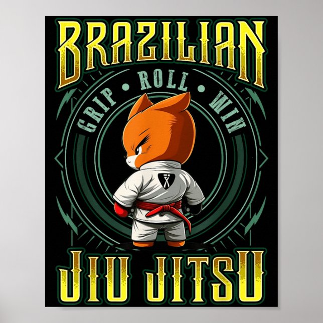BJJ Grip Roll Win - Grappling Jiu Jitsu Fox Poster (Front)