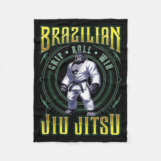 BJJ Grip Roll Win - Grappling Jiu Jitsu Gorilla Fleece Blanket (Front)