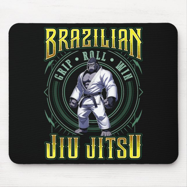 BJJ Grip Roll Win - Grappling Jiu Jitsu Gorilla Mouse Pad (Front)