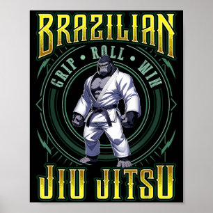 BJJ Grip Roll Win - Grappling Jiu Jitsu Gorilla Poster
