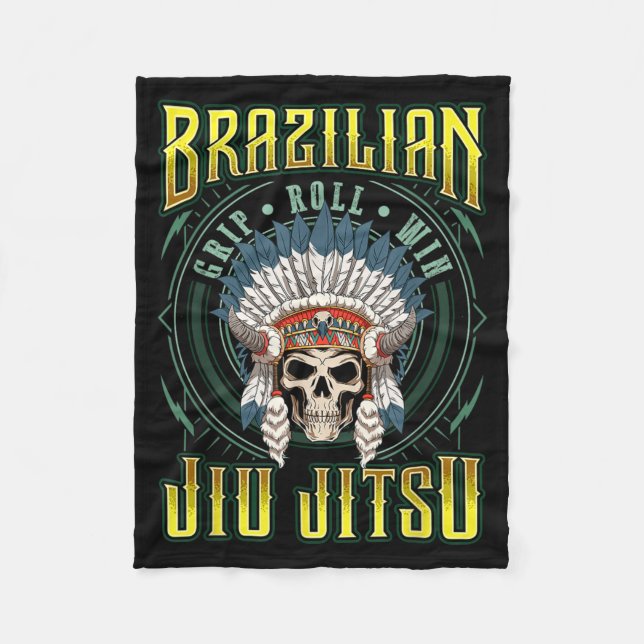 BJJ Grip Roll Win - Grappling Jiu Jitsu Skeleton Fleece Blanket (Front)