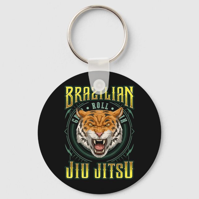 BJJ Grip Roll Win - Grappling Jiu Jitsu Tiger Head Keychain (Front)