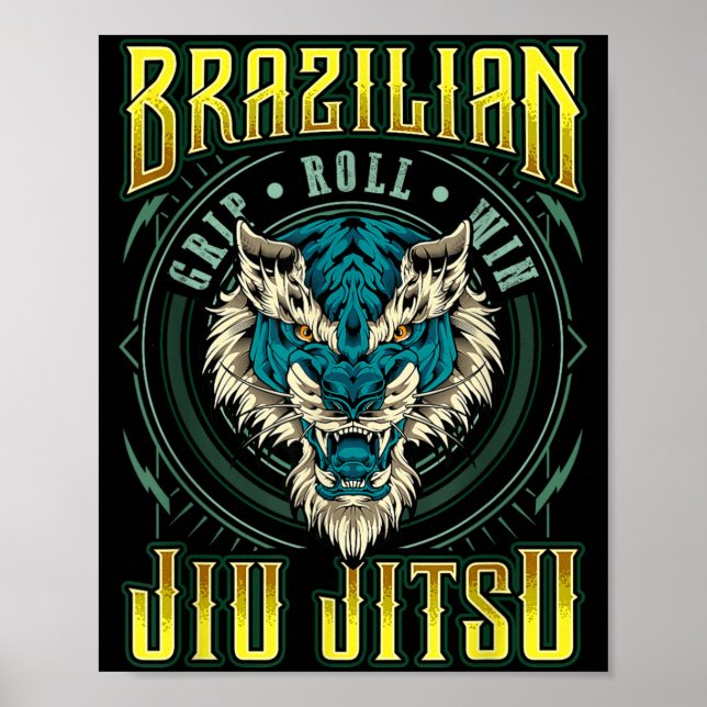 BJJ Grip Roll Win - Grappling Jiu Jitsu Tiger Head Poster (Front)