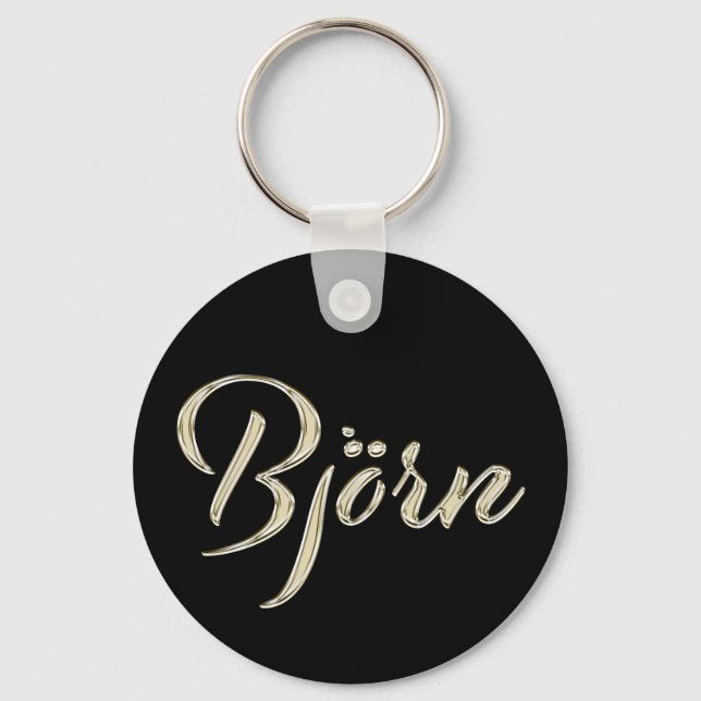 Björn Name whitegold Button Schlüsselanhänger Keychain (Front)