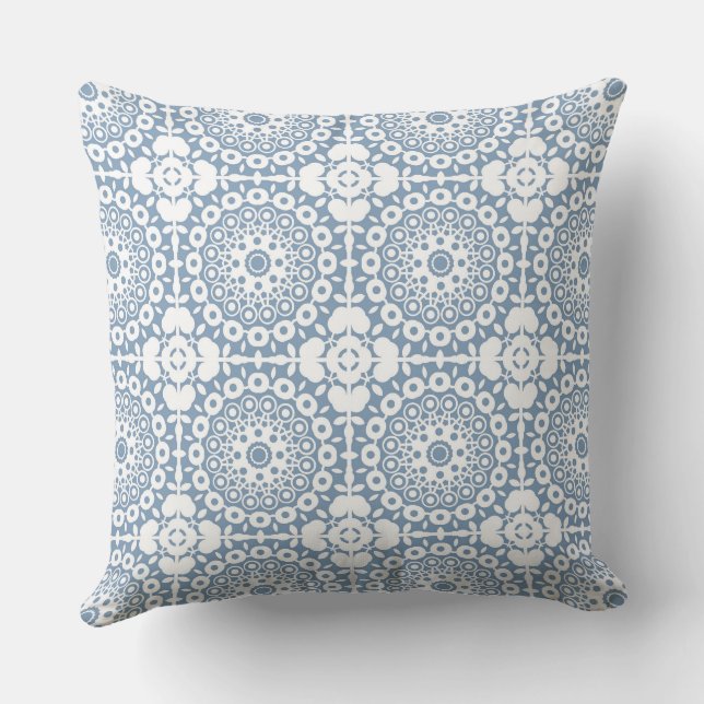 bl white squares on a light blue backgroun throw pillow (Back)