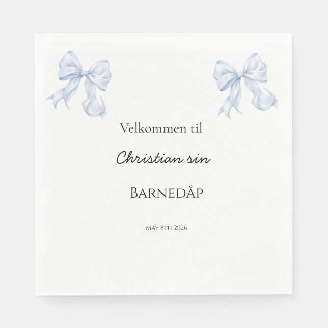 Blå Sløyfe servietter dåp Napkin (Front)