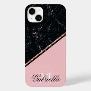 Blac Marble Rose Gold Glitter Case-Mate iPhone 14 Plus Case