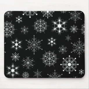Blac & White Assorted Christmas Snowflakes Pattern Mouse Pad