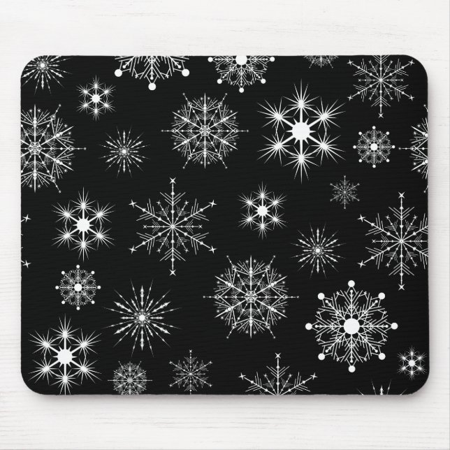 Blac & White Assorted Christmas Snowflakes Pattern Mouse Pad (Front)