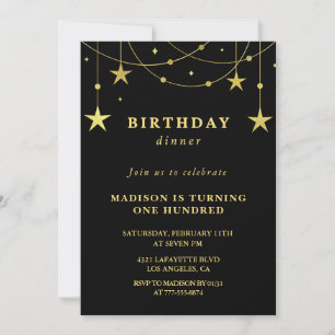Black 100th birthday invitations Gold Stars