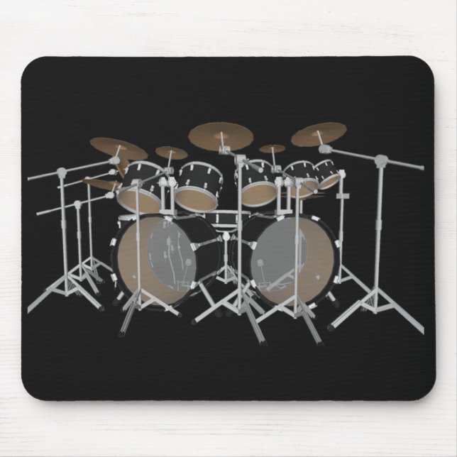 Black 10 Piece Drum Kit - Black Mousepad: Drums Mouse Pad (Front)