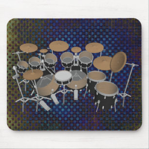 Black 10 Piece Drum Set: Black Mousepad: Drums Kit Mouse Pad