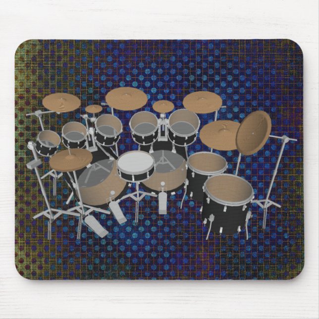 Black 10 Piece Drum Set: Black Mousepad: Drums Kit Mouse Pad (Front)