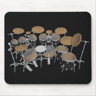 Black 10 Piece Drum Set: Black Mousepad: Drums Kit Mouse Pad