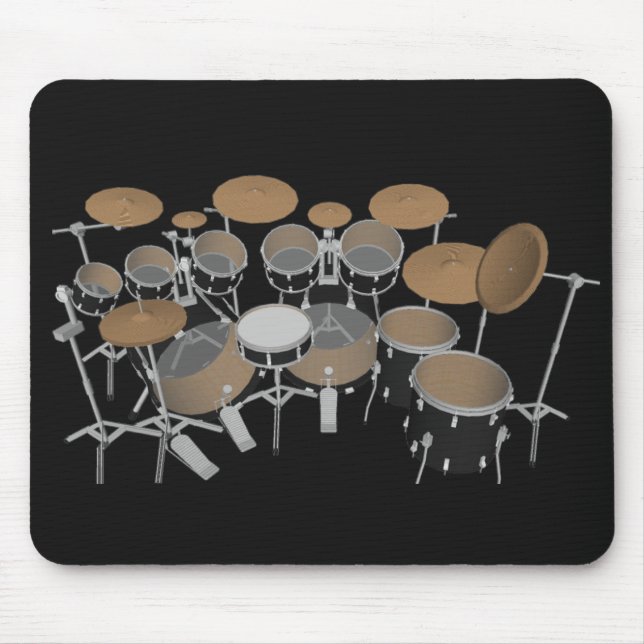 Black 10 Piece Drum Set: Black Mousepad: Drums Kit Mouse Pad (Front)