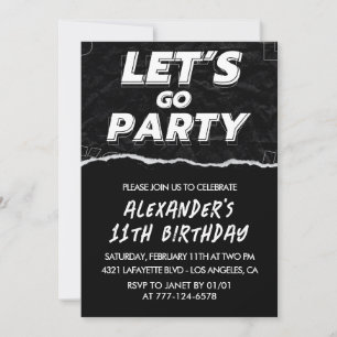 Black 11e anniversaire invitations garçon Blanc