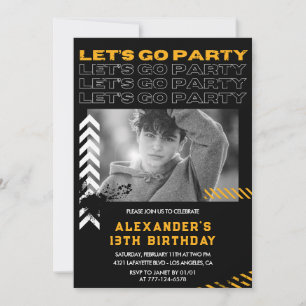 Black 13th birthday invitations Boy Photo Spray