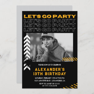 Black 13th birthday invitations Boy Photo Spray