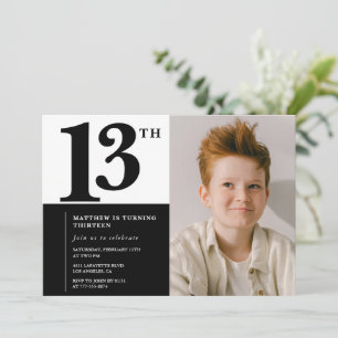 Black 13th birthday invitations Elegant Chic