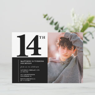 Black 14th birthday invitations Elegant Chic