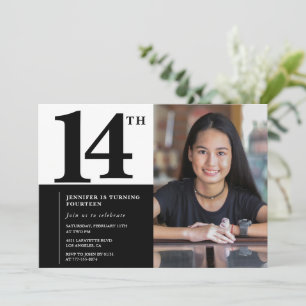 Black 14th birthday invitations Elegant Chic