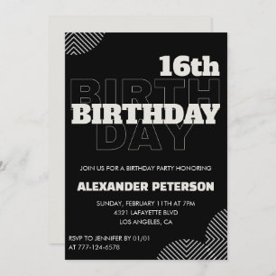 Black 16th birthday invitations Men Party